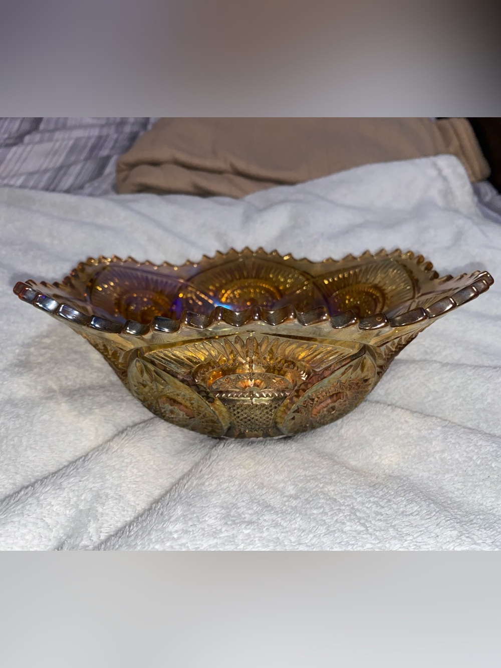 Marigold Carnival Glass Hobstar Bowl